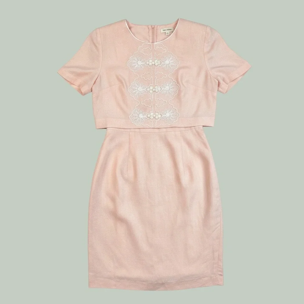 Vintage‎ Plaza South Petites Dress Set Size 10 Peach Linen Rayon Soutache 90s